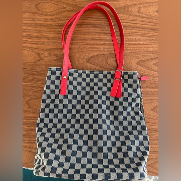Unique WAZA NYC Indigo dyed denim and red leather handbag. Very good condition. - Picture 2 of 11